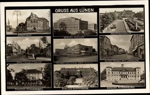 Ak Lünen, Stadthaus, Berufsschulen, Emil Frösestraße, Schloss Schwansbell, Buddenburg, Kappenberg