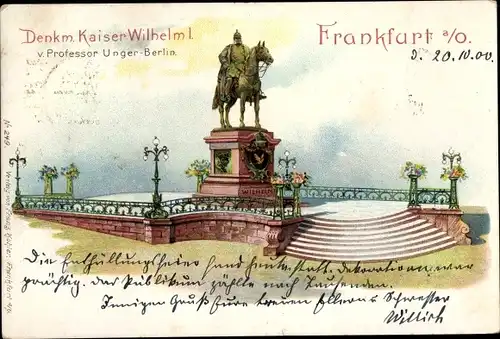 Litho Frankfurt an der Oder, Kaiser Wilhelm I. Reiterdenkmal