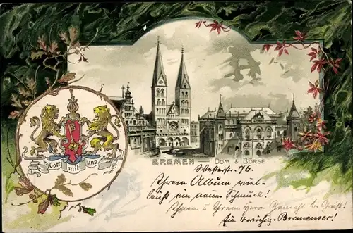 Präge Wappen Litho Hansestadt Bremen, Dom, Börse, Gott mit uns