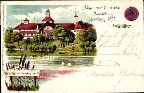 Litho Hamburg, Allgemeine Gartenbau Ausstellung 1897, Hauptausstellungsgebäude