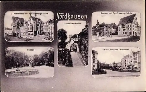 Ak Nordhausen am Harz, Rathaus, Sparkasse, Denkmal, Primarius Graben