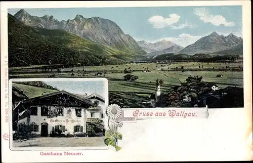 Ak Wallgau Oberbayern, Gesamtansicht, Gasthaus Neuner