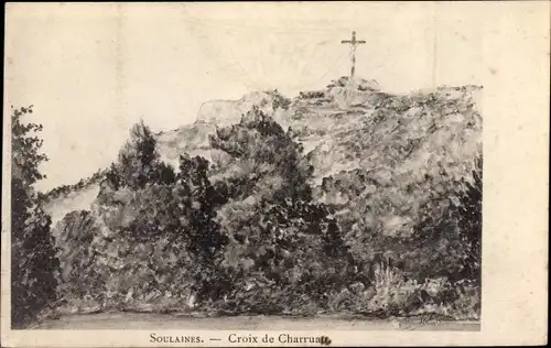 Ak Soulaines Maine et Loire, Croix de Charruatt, Landschaft, Gipfelkreuz