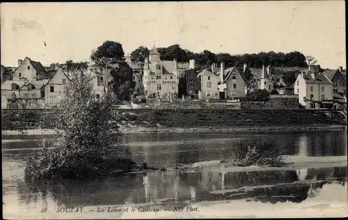 Ak Souzay Champigny Maine et Loire, La Loire et le Château