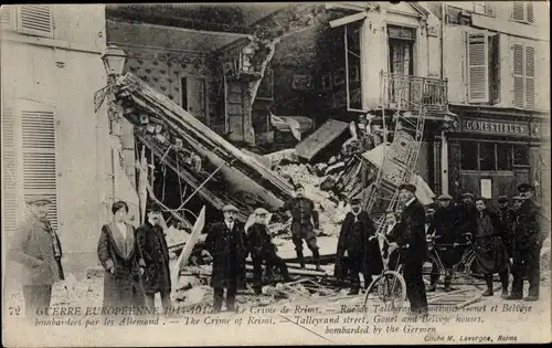 Ak Reims Marne, Rue de Tallyerand, maisons Gonet et Belvoye bombardées, Kriegszerstörungen, I. WK