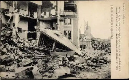 Ak Chauny Aisne, le campanile de l' Hôtel de ville, Ruinen, Kriegszerstörungen, I. WK