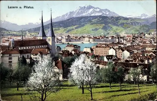 Ak Luzern Stadt Schweiz, Panorama mit Pilatus