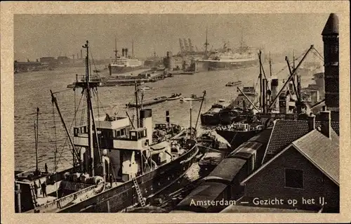 Ak Amsterdam Nordholland Niederlande, Gezicht op het IJ, Hafen