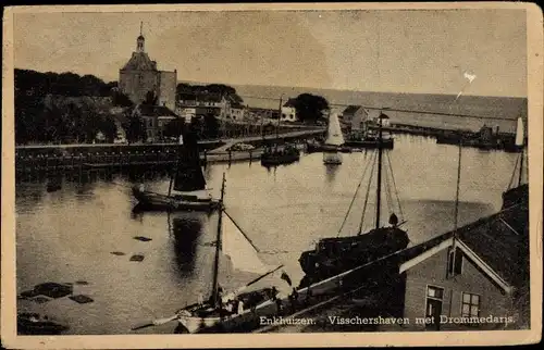 Ak Enkhuizen Nordholland Niederlande, Visschershaven met Drommedaris