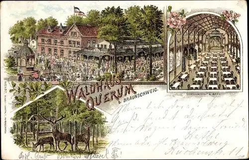 Litho Querum Braunschweig in Niedersachsen, Waldhaus, Hirsch, Saal, Innenansicht