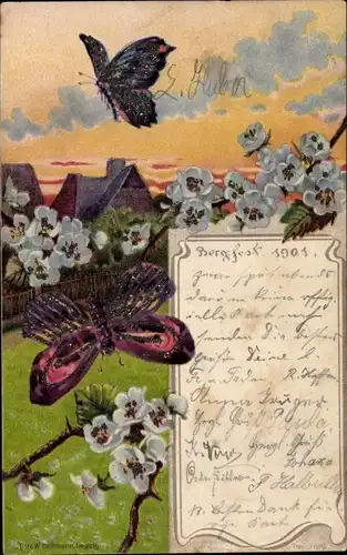 Glitzer Litho Schmetterlinge und Blütenzweige