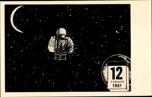 Künstler Ak Sonde wurde von Sputnik aus auf den Weg zur Venus gebracht 1961, Dt. Sowejt. Freundsch.