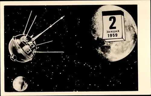 Ak Lunik 1 passiert den Mond, 2 Januar 1959, Deutsch Sowjetische Freundschaft