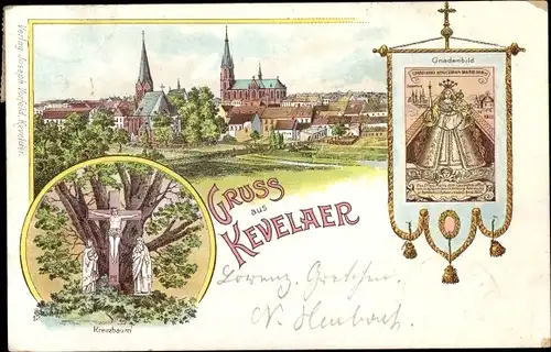 Litho Kevelaer am Niederrhein, Kreuzbaum, Gnadenbild, Ortschaft