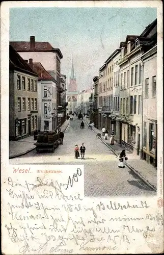 Ak Wesel am Niederrhein, Bruckstraße, Pferdekarren, Zigarrengeschäft, Passanten