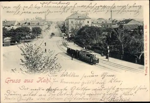 Ak Kehl am Rhein, Teilansicht, Straßenbahn