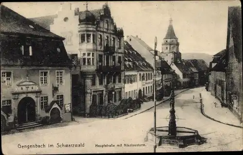 Ak Gengenbach an der Kinzig Schwarzwald, Hauptstraße mit Nikolausturm
