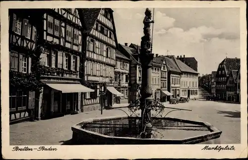 Ak Bretten in Baden, Marktplatz, Brunnen