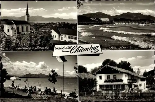 Ak Chieming am Chiemsee Oberbayern, Kirche, Haus Resch, Strand