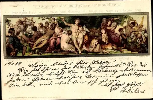 Litho Bremen, Wandgemälde im Ratskeller, Bacchus