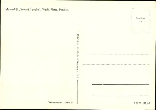 Ak Weiße Flotte Potsdam, MS Seebad Templin