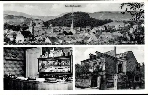 Ak Staudernheim an der Nahe, Gesamtansicht, Ruine Disibodenberg, Café, Reklame Coca Cola