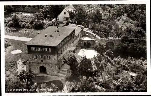 Ak Zwingenberg an der Bergstraße in Hessen, Jugendherberge, Fliegeraufnahme