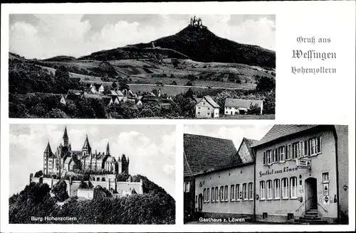 Ak Wessingen Bisingen im Zollernalbkreis, Panorama, Burg Hohenzollern, Gasthaus Zum Löwen