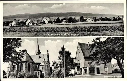 Ak Schwenningdorf Rödinghausen Westfalen, Teilansicht, Kirche, Bäckerei Krämer