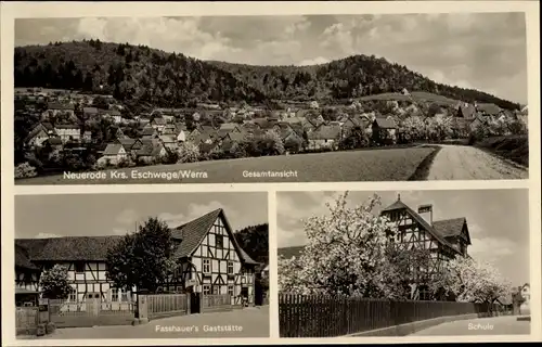 Ak Neuerode Meinhard in Hessen, Gesamtansicht, Fasshauer's Gaststätte, Schule