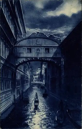 Mondschein Ak Venezia Venedig Veneto, Ponte dei Sospiri, Gondeln