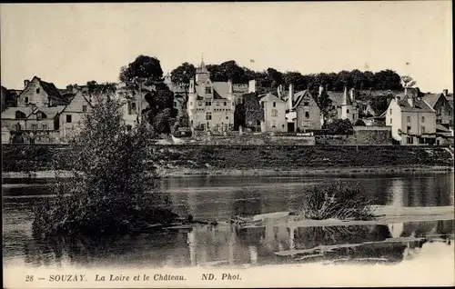 Ak Souzay Champigny Maine et Loire, La Loire et le Château