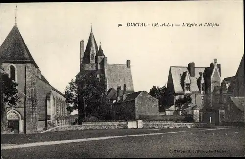 Ak Durtal Maine et Loire, Église et Hôpital