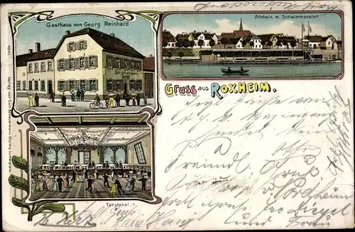 Litho Roxheim in der Pfalz, Schwimmanstalt, Gasthaus, Innenansicht