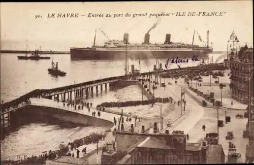 Ak Le Havre Seine Maritime, Entree au port du grand paquebot Ile de France