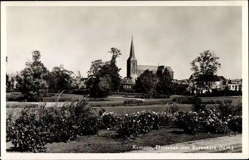 Ak Kampen Overijssel Niederlande, Plantsoen met Bovenkerk