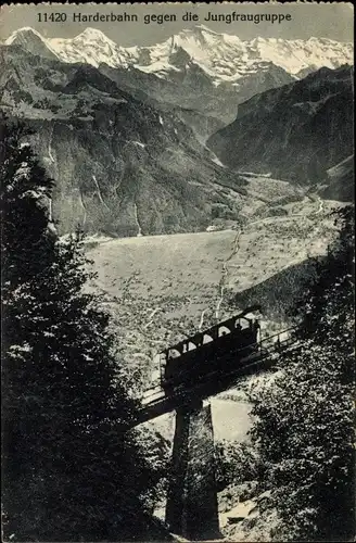 Ak Interlaken Kanton Bern Schweiz, Harderbahn gegen die Jungfraugruppe, Standseilbahn