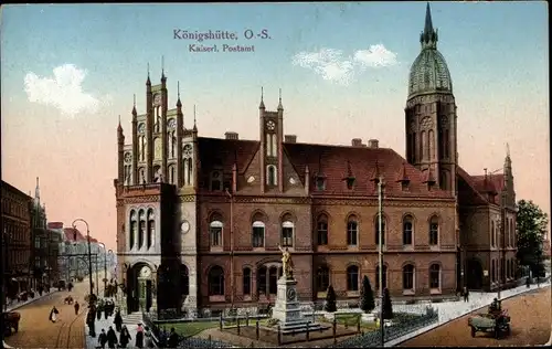Ak Królewska Huta Chorzów Königshütte Schlesien, Kaiserliches Postamt, Denkmal