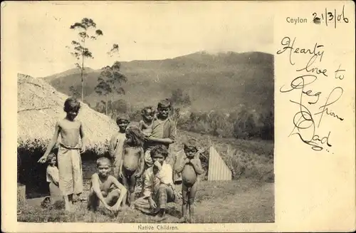 Ak Ceylon Sri Lanka, Native Children, Kinder, Hütte