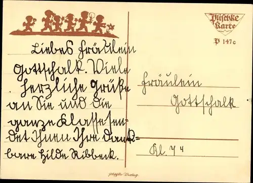 Scherenschnitt Ak Plischke, Georg, Adventsgruß, P 147 c, Engel