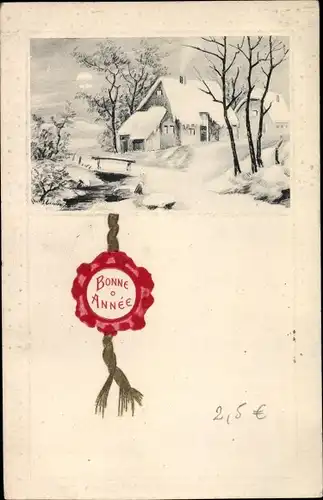 Ak Glückwunsch Neujahr, Winterlandschaft im Mondschein, Haus