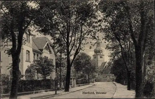 Ak Herford in Westfalen, Deichtor, Straßenansicht, Kirche