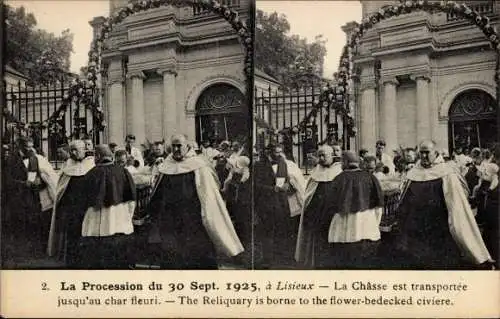 Stereo Ak Lisieux Calvados, La Procession du 30 Sept. 1925, la Chasse est transportee