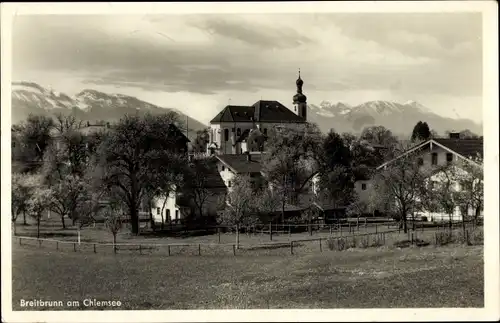 Ak Breitbrunn am Chiemsee, Teilansicht mit Kirche