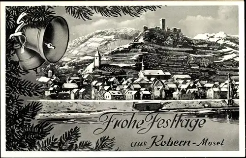 Künstler Ak Kobern Gondorf an der Mosel, Ort im Winter, Glocken, Weihnachten