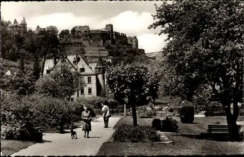 Ak Sankt Goar am Rhein, Ruine Rheinfels, Rheinanlagen