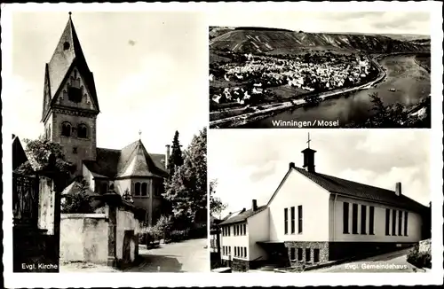 Ak Winningen an der Mosel, Panorama, Kirche, Gemeindehaus