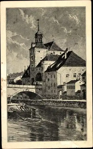 Künstler Ak Haseneder, J., Regensburg an der Donau Oberpfalz, Brücktor