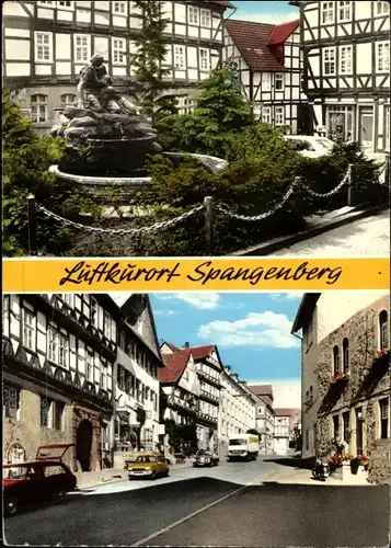 Ak Spangenberg in Hessen, Brunnen, Straßenpartie