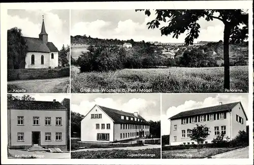 Ak Wochern Perl an der Mosel, Kapelle, Panorama, Jugendherberge, Schule, Kaufhaus Strupp